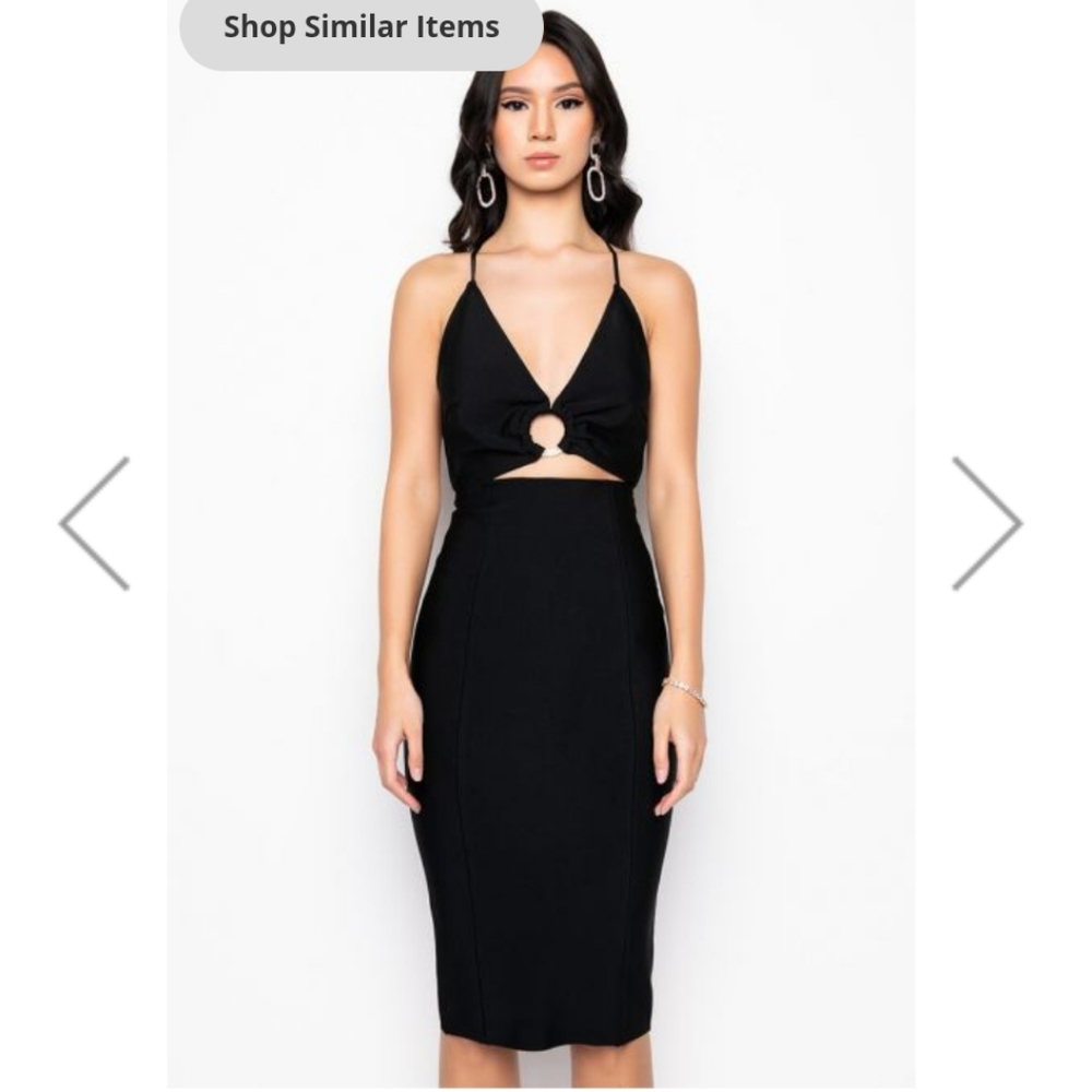 Black Bandage Midi Dress with rhinestone ring detail Size Medium